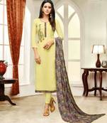 Light-yellow printed silk salwar