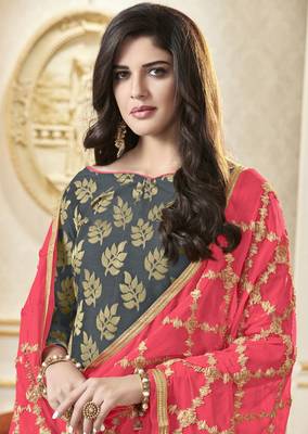 Grey printed banarasi silk salwar 2