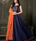 Blue printed silk salwar