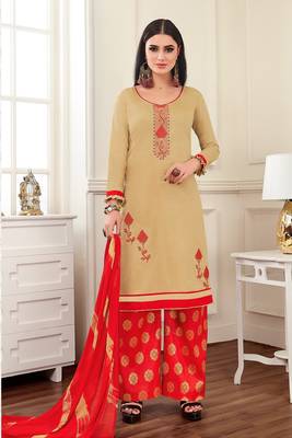 Beige printed cotton salwar 1