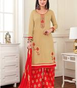 Beige printed cotton salwar