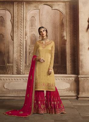 Yellow printed georgette salwar 1