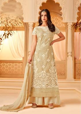 Beige printed net salwar 1