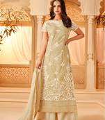 Beige printed net salwar