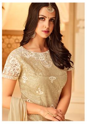 Beige printed net salwar 2
