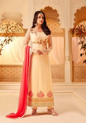 Cream printed georgette salwar 1