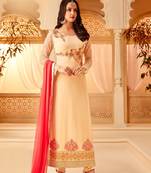 Cream printed georgette salwar