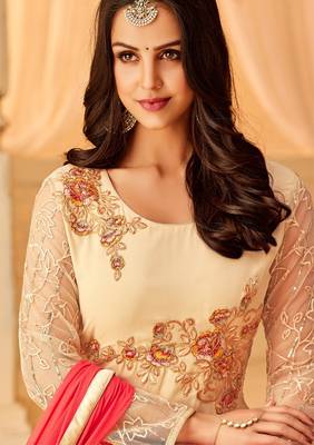 Cream printed georgette salwar 2