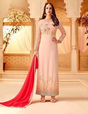 Light-peach printed georgette salwar 1