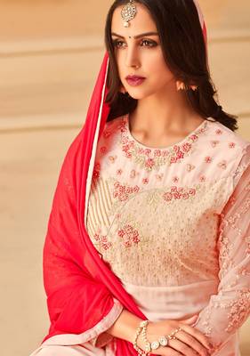 Light-peach printed georgette salwar 2