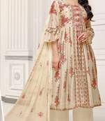 Beige printed cotton salwar