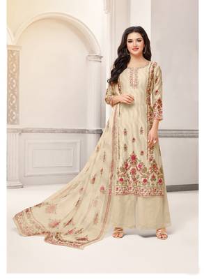 Beige printed cotton salwar 1