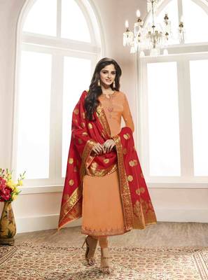 Orange printed crepe salwar 1