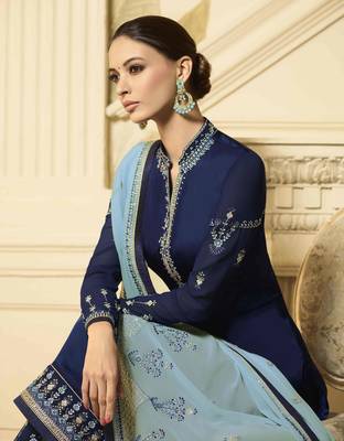Blue printed georgette salwar 2