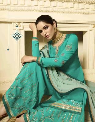 Green printed georgette salwar 2
