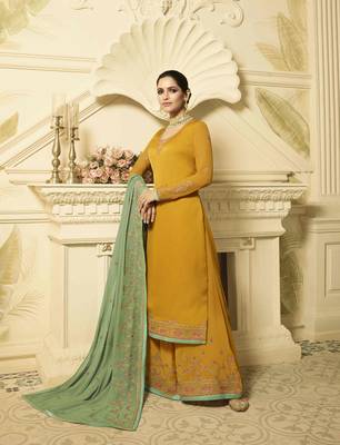 Yellow printed georgette salwar 1