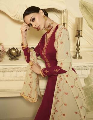 Maroon printed georgette salwar 2