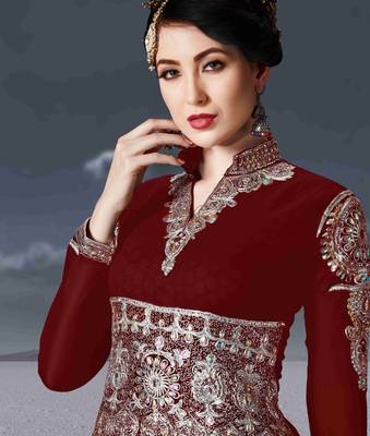 Maroon printed georgette salwar 2