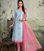 Blue printed banarasi silk salwar