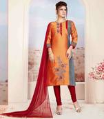 Orange printed jacquard salwar