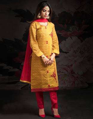 Yellow printed jacquard salwar 1