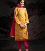 Yellow printed jacquard salwar