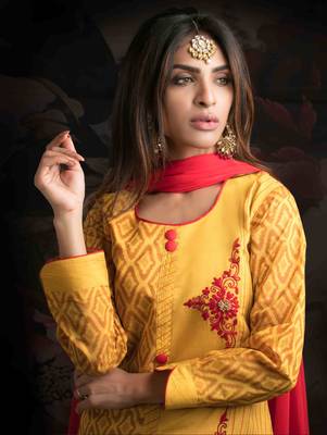 Yellow printed jacquard salwar 2