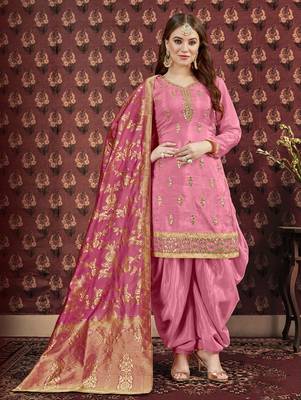 Pink printed viscose salwar 1