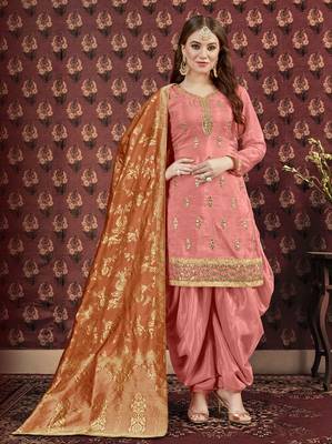 Peach printed viscose salwar 1