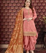 Peach printed viscose salwar