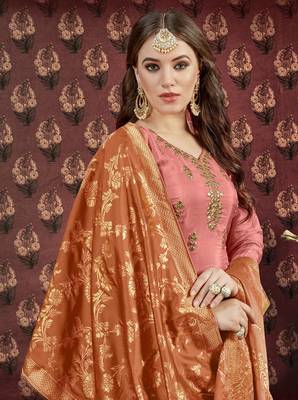Peach printed viscose salwar 2