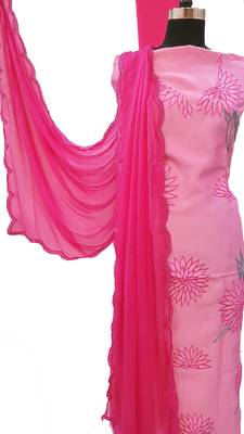 Pink Chanderi Silk Resham Work Suit Fabric 1