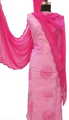 Pink Chanderi Silk Resham Work Suit Fabric 2