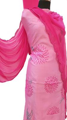 Pink Chanderi Silk Resham Work Suit Fabric 3