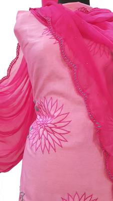 Pink Chanderi Silk Resham Work Suit Fabric 4
