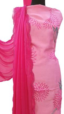 Pink Chanderi Silk Resham Work Suit Fabric 5