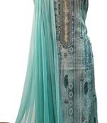 Turquoise Print Handwork Viscose Chanderi Unstitched Suit