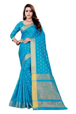 Kimisha Sky Blue Art Silk Jacquard Work Two Tone Saree With Running Blouse 1