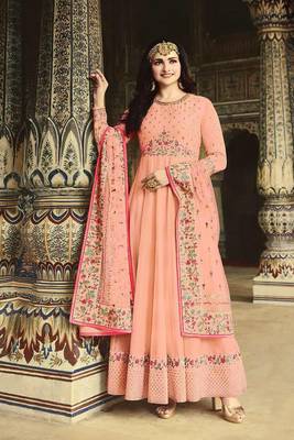 Peach Embroidered Fancy Fabric Salwar 1
