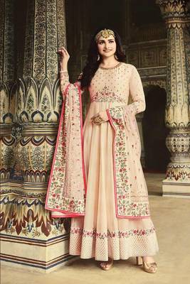 Beige Embroidered Fancy Fabric Salwar 1