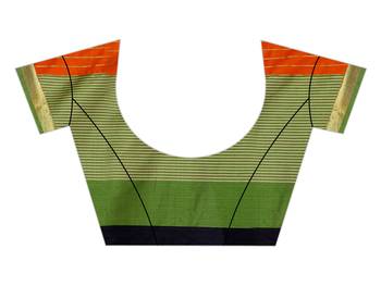 Kimisha Multicolor Cotton Silk Border Work Stripes Pattern saree With Running Blouse 3