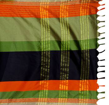 Kimisha Multicolor Cotton Silk Border Work Stripes Pattern saree With Running Blouse 4