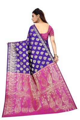 Kimisha Purple Art Silk Jacquard Work Banarasi Saree With Contrast Color Blouse 2