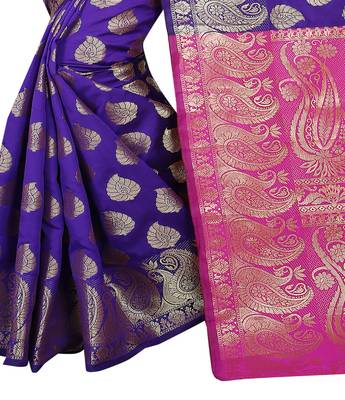 Kimisha Purple Art Silk Jacquard Work Banarasi Saree With Contrast Color Blouse 4