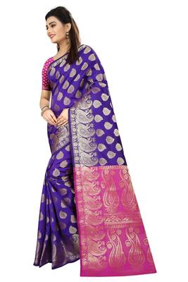 Kimisha Purple Art Silk Jacquard Work Banarasi Saree With Contrast Color Blouse 5