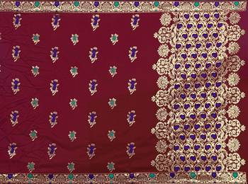 Kimisha Maroon Semi Banarasi Silk Woven Work Banarasi Saree With Running Blouse 4