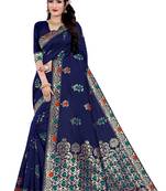 Kimisha Nblue Semi Banarasi Silk Woven Work Banarasi Saree With Running Blouse