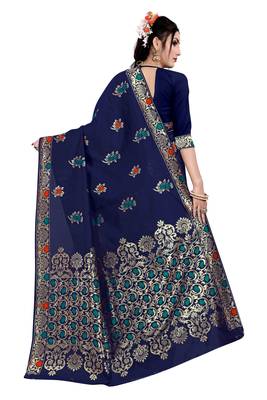 Kimisha Nblue Semi Banarasi Silk Woven Work Banarasi Saree With Running Blouse 2