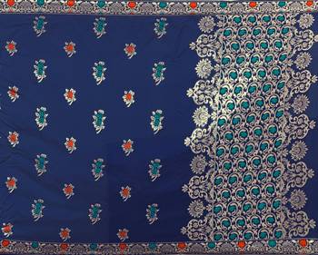 Kimisha Nblue Semi Banarasi Silk Woven Work Banarasi Saree With Running Blouse 4