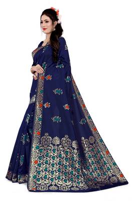 Kimisha Nblue Semi Banarasi Silk Woven Work Banarasi Saree With Running Blouse 5